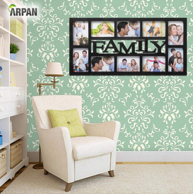 Arpan Family Multi Aperture Photo Picture Frame - Holds 10 X 6''X4'' Photos (Black Family)