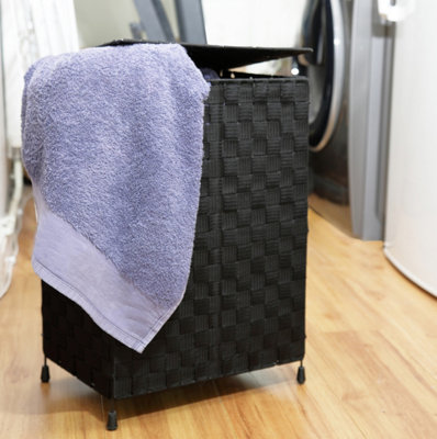 ARPAN Foldable Laundry Hamper Basket Black. Washing Bin with Lid & Insert Handle for Easy Carrying