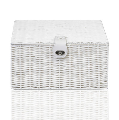 ARPAN Hamper Basket Resin with Lid White Medium