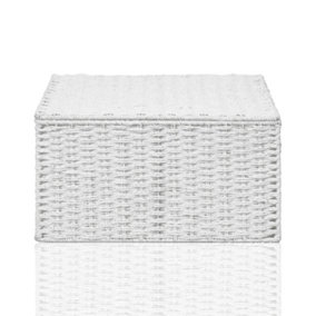 ARPAN Hamper Storage Paper Rope Basket Box with Lid White Xlarge