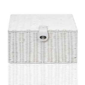 Arpan Large Resin Woven Storage Basket Box with Lid & Lock - White