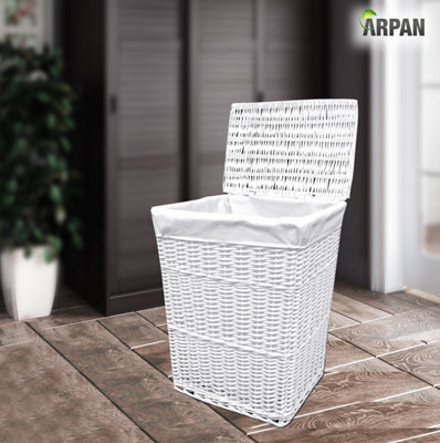 Arpan Large White Wicker Laundry Basket With White Lining