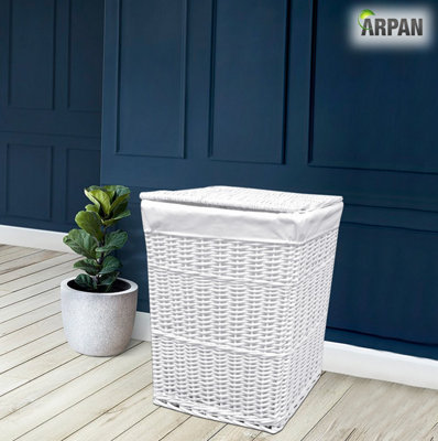 White laundry wicker basket discount
