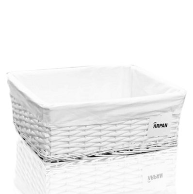 Arpan Large White Wicker Storage Basket with Removable Lining Special
