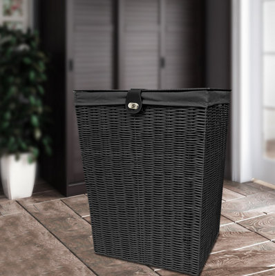 Arpan  Laundry Clothes Basket with Lid, Lock and Lining Storage Basket with Removable Lining (Black - Large)