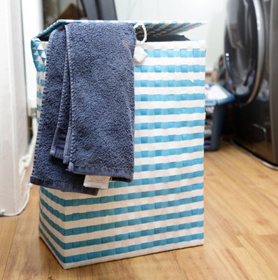 ARPAN Laundry Hamper Storage Basket Blue-White 44L