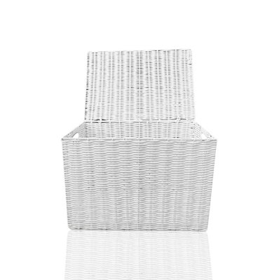 Arpan Laundry Resin Woven Basket Storage Chest Trunk Hamper/Kids Toy Storage Box Basket, White (Large - W42xD30xH30cms)