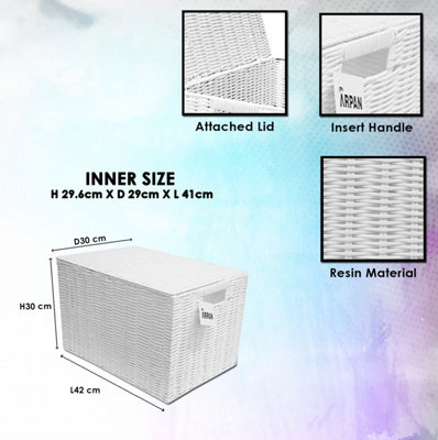 Arpan Laundry Resin Woven Basket Storage Chest Trunk Hamper/Kids Toy Storage Box Basket, White (Large - W42xD30xH30cms)