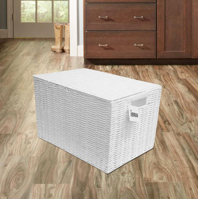 Arpan Laundry Resin Woven Basket Storage Chest Trunk Hamper/Kids Toy Storage Box Basket, White (Large - W42xD30xH30cms)