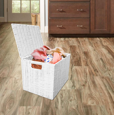 Arpan Laundry Resin Woven Basket Storage Chest Trunk Hamper/Kids Toy Storage Box Basket, White (Large - W42xD30xH30cms)