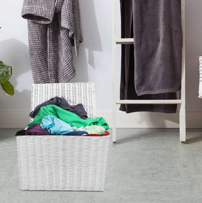 Arpan Laundry Resin Woven Basket Storage Chest Trunk Hamper/Kids Toy Storage Box Basket, White (Large - W42xD30xH30cms)