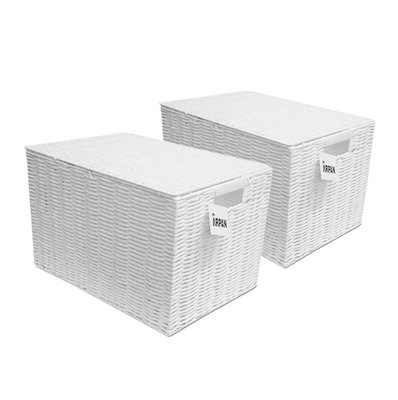 ARPAN Laundry Resin Woven Hamper Basket Storage Chest Trunk Hamper/Kids Toy Storage (Large Pack of 2)