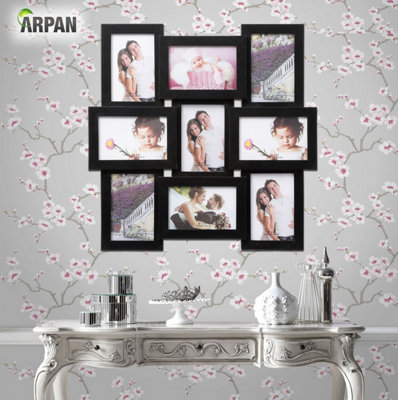 Arpan MDF Multi Aperture Picture Photo Frame, Holds 9 x 6 x 4 Photos, Best Gifting Frame, Family Frame (Black Frame)
