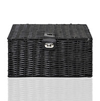 Arpan Medium Resin Woven Storage Basket Box with Lid & Lock - Black