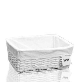 Arpan Medium White Wicker Storage Basket with Removable Lining - Special Xmas Gift Hamper