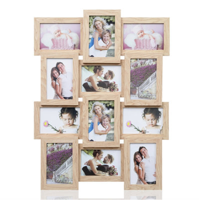 Arpan Multi Aperture Picture Wooden Photo Frame Holds 12 x 6 x4 Photos, Collage Picture Wall-Mounted Frame (Natural)