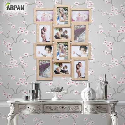 Arpan Multi Aperture Picture Wooden Photo Frame Holds 12 x 6 x4 Photos, Collage Picture Wall-Mounted Frame (Natural)