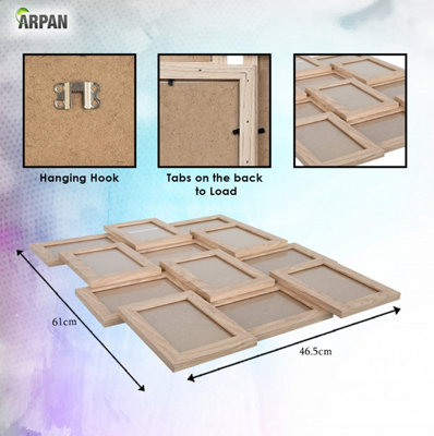 Arpan Multi Aperture Picture Wooden Photo Frame Holds 12 x 6 x4 Photos, Collage Picture Wall-Mounted Frame (Natural)