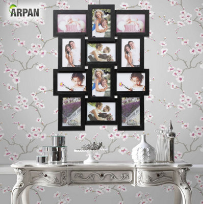 Arpan Multi Aperture Picture Wooden Photo Frame Holds 12 x 6x4" Inch Photo Frames, Collage Picture Wall-Mounted Frame (Black)