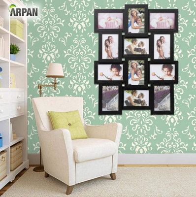 Arpan Multi Aperture Picture Wooden Photo Frame Holds 12 x 6x4" Inch Photo Frames, Collage Picture Wall-Mounted Frame (Black)
