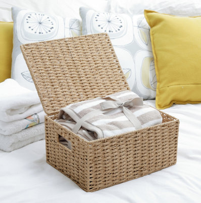 Arpan Natural Paper Rope Storage Basket Box With Lid (Large)