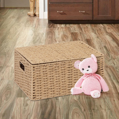 Arpan Natural Paper Rope Storage Basket Box With Lid (Large)