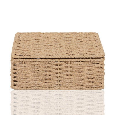 Arpan Natural Paper Rope Storage Basket Box With Lid (Small)