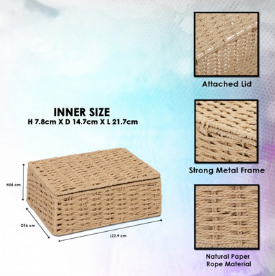 Arpan Natural Paper Rope Storage Basket Box With Lid (Small)