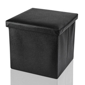 ARPAN Ottoman Deluxe Foldaway Storage Blanket Toy Box Foldable Stool Seat Soft Padded (Black)