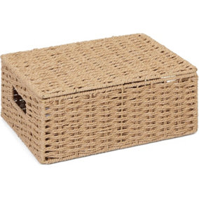 ARPAN Pack of 2 Paper Rope Storage Hamper Basket with Lid - Ideal For Home/Office & Gifts Hamper (Natural - Medium)