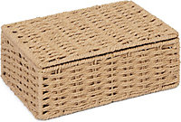 ARPAN Pack of 2 Paper Rope Storage Hamper Basket With Lid - Ideal For Home/Office & Gifts Hamper (Natural - Small)