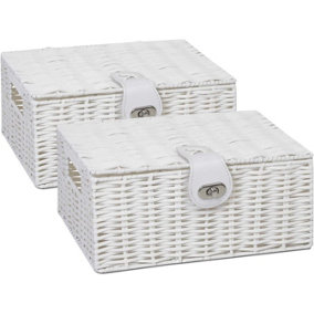 Arpan Pack of 2 Resin Woven Storage Hamper Basket Box with Lid & Lock (Black - Small)