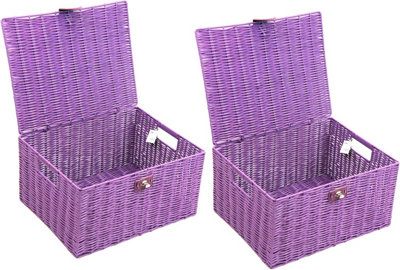 ARPAN Pack of Resin Woven Storage Hamper Basket Box with Lid & Lock (Purple - Large)