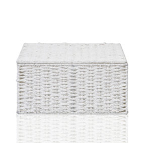 Arpan Paper Rope Storage Basket Box With Lid - White (Large)