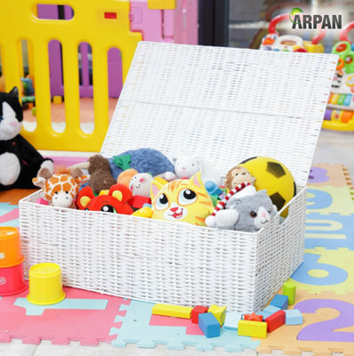 Arpan Resin Woven Under Bed Storage Box, Chest Shelf Toy Clothes Basket With Lid - White Set of 2
