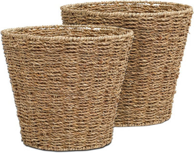 Arpan Set of 2 Seagrass Round Waste Paper Bin/Basket/Storage - Ideal For Home, Office, Bedrooms