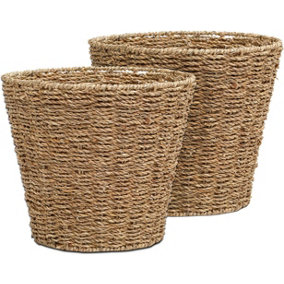 Arpan Set of 2 Seagrass Round Waste Paper Bin/Basket/Storage - Ideal For Home, Office, Bedrooms