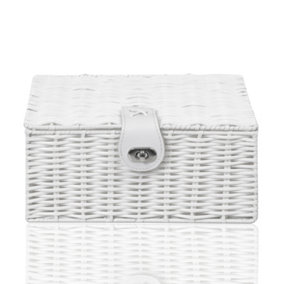 Arpan Small Resin Woven Storage Basket Box with Lid & Lock - White