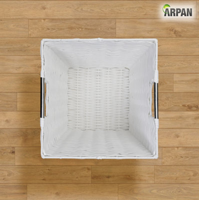 Arpan Waste Paper Bin White Resin Plastic Strong Square Basket Storage Ideal For Home, Office, Hotels (White Square)