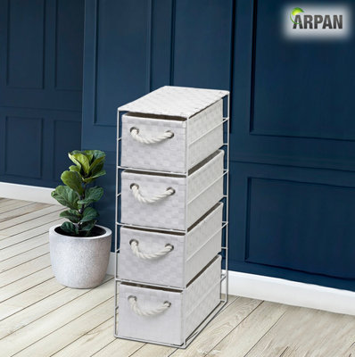 Arpan White 4 Drawer Storage Cabinet Unit Ideal for Home/Office/Bedrooms (4-Drawer Unit -18x25xH65cm)