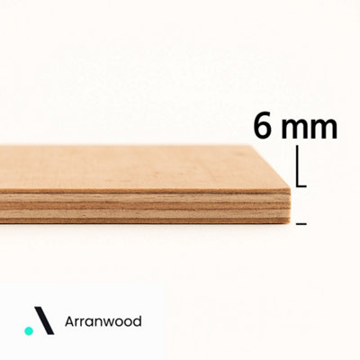 Arranwood Marine Plywood BS1088 - 6mm - 1220mm x 305mm (4ft x 1ft) - Pack of 2