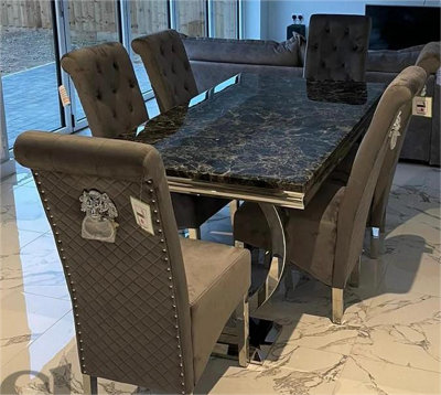 Arriana 1.8m Black Marble Dining Table - Modern Luxury Rectangular Table