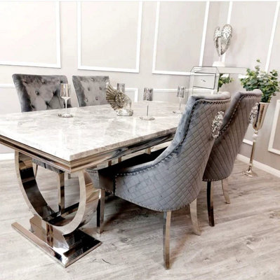 Arriana 1.8m White Marble Dining Table - Modern Luxury - 180 (W) 90 (D) 74 (H)