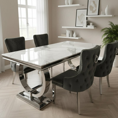 Arriana 1.8m White Marble Dining Table - Modern Luxury - 180 (W) 90 (D) 74 (H)