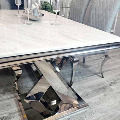Arriana 1.8m White Marble Dining Table - Modern Luxury - 180 (W) 90 (D) 74 (H)