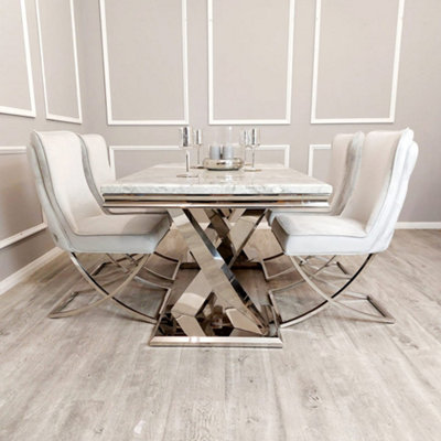 Arriana 1.8m White Marble Dining Table - Modern Luxury - 180 (W) 90 (D) 74 (H)