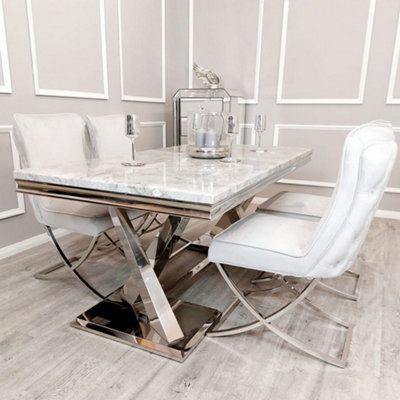 Arriana 1.8m White Marble Dining Table - Modern Luxury - 180 (W) 90 (D) 74 (H)