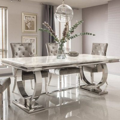 Arriana Marble Top Dining Table With Circular Metal Stand 1.5Mt - Pandora Marble
