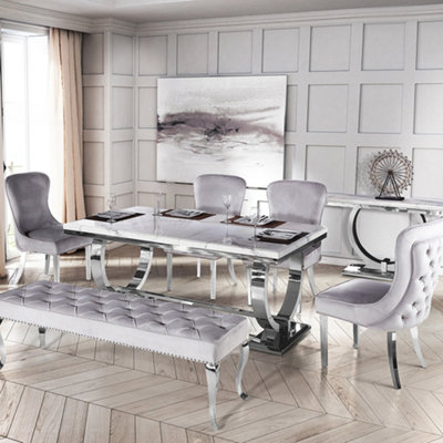 Arriana Marble Top Dining Table With Circular Metal Stand 1.5Mt - Pandora Marble