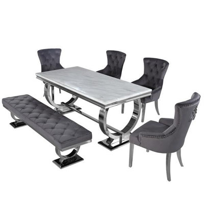 Arriana Marble Top Dining Table With Circular Metal Stand 1.5Mt - Pandora Marble